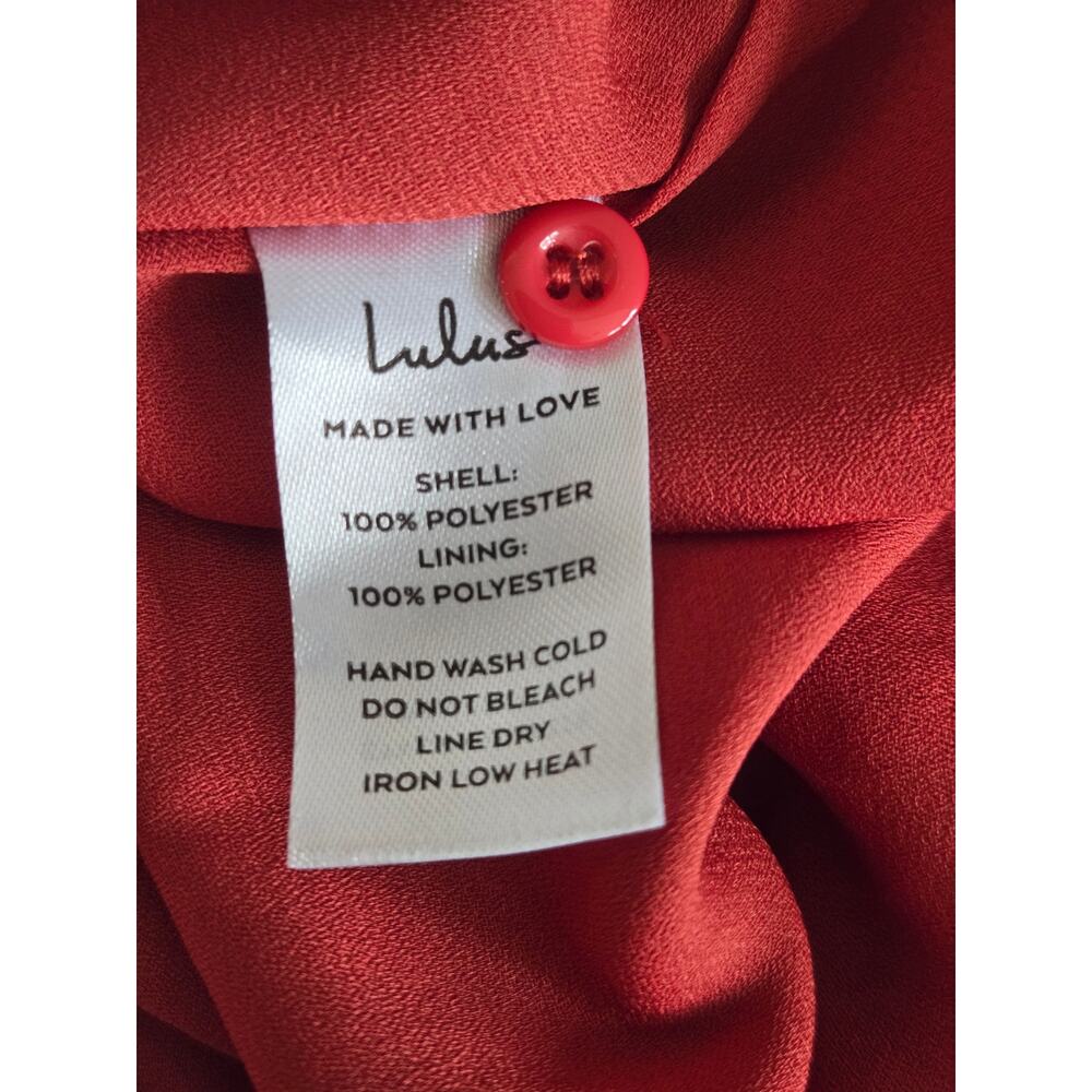 European Summer/90's vibes Lulus Women's Rust Red Print Button Up Dress. Size XS - Picture 8 of 13